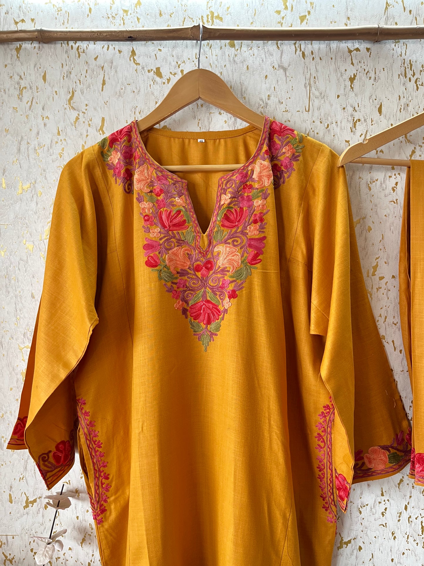 Mustard Yellow Cotton Pheran Set (Free Size)