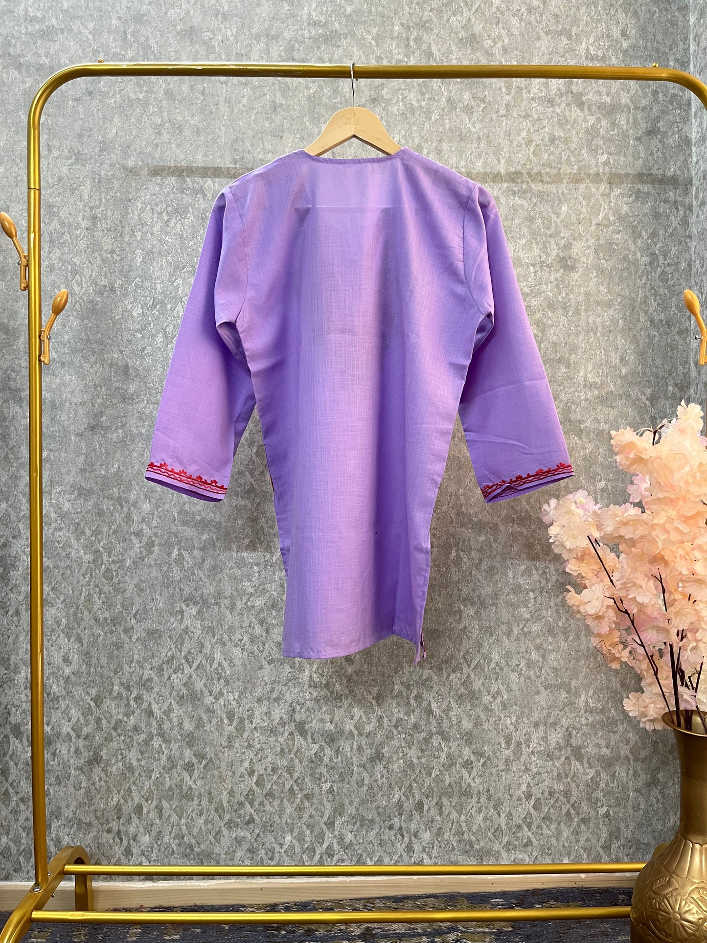 Lavender Cotton Aari Work Kurti