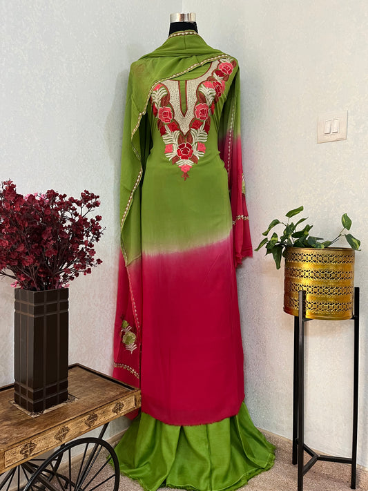 Green Pure Georgette Double Shade Kashmiri Suit