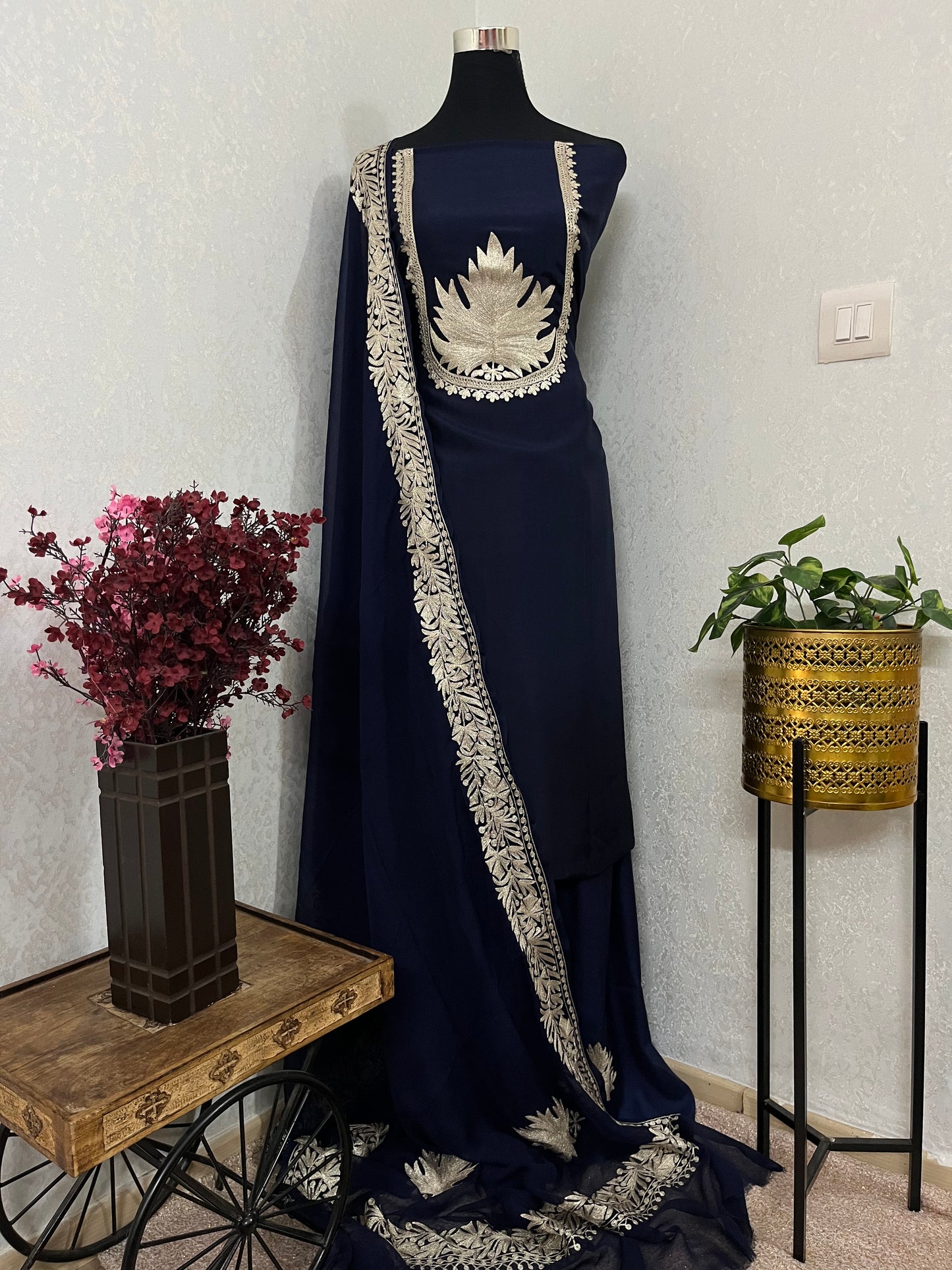 Navy Blue Sanam’ Tilla Kashmiri Silk Suit