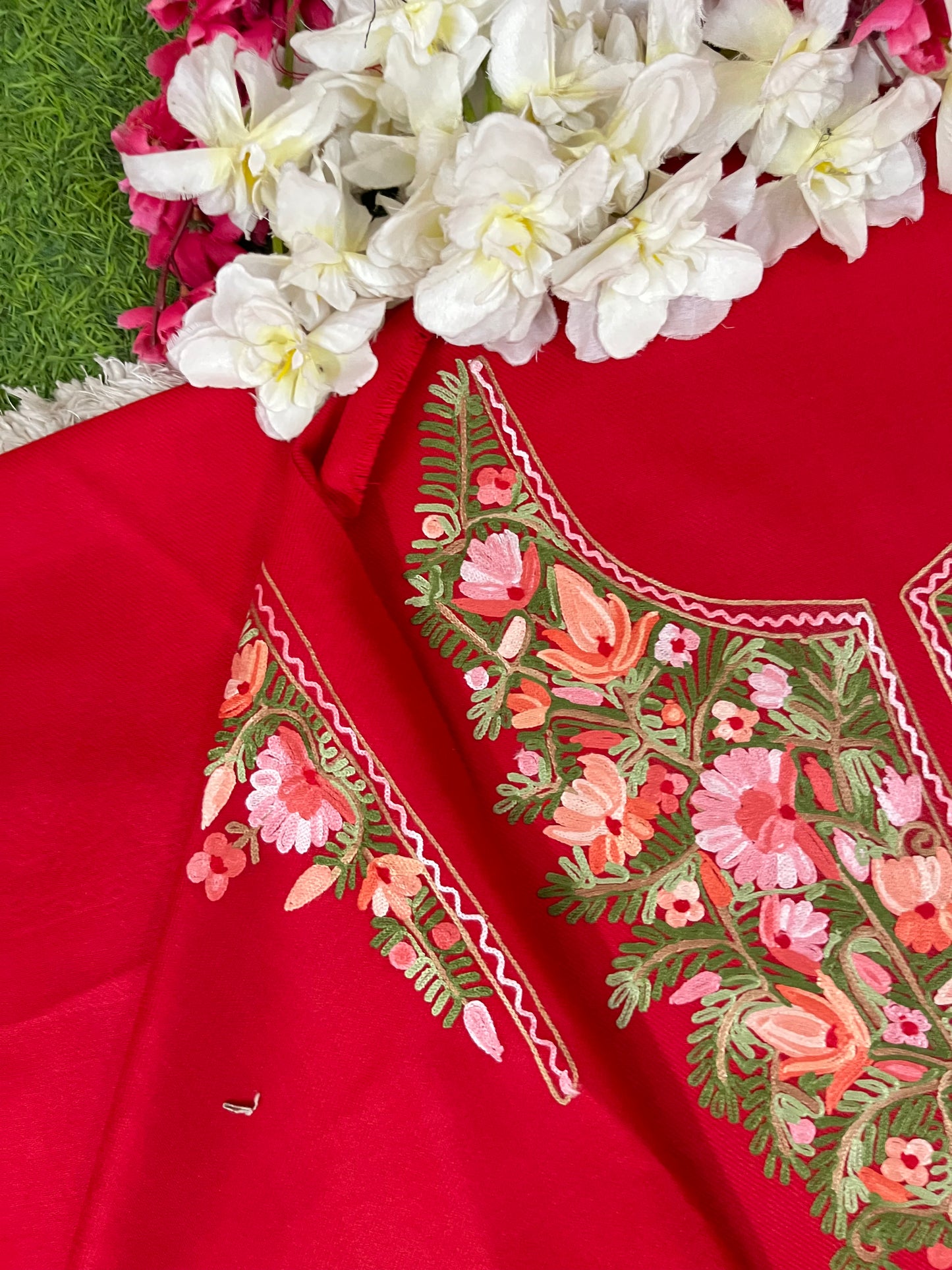 Red Woollen Aari Embroidered 2pc suit 5mtr