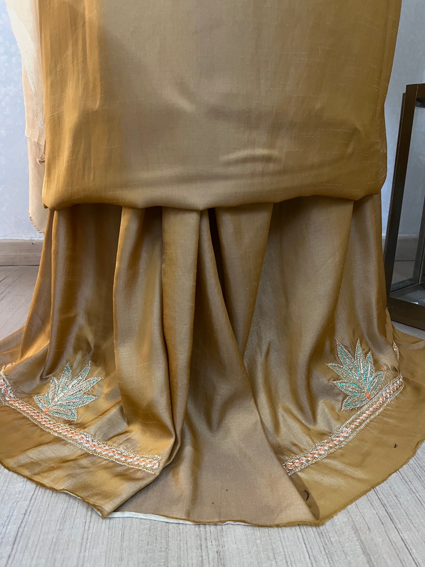 Golden Silk Puff Tilla Embroidered Suit