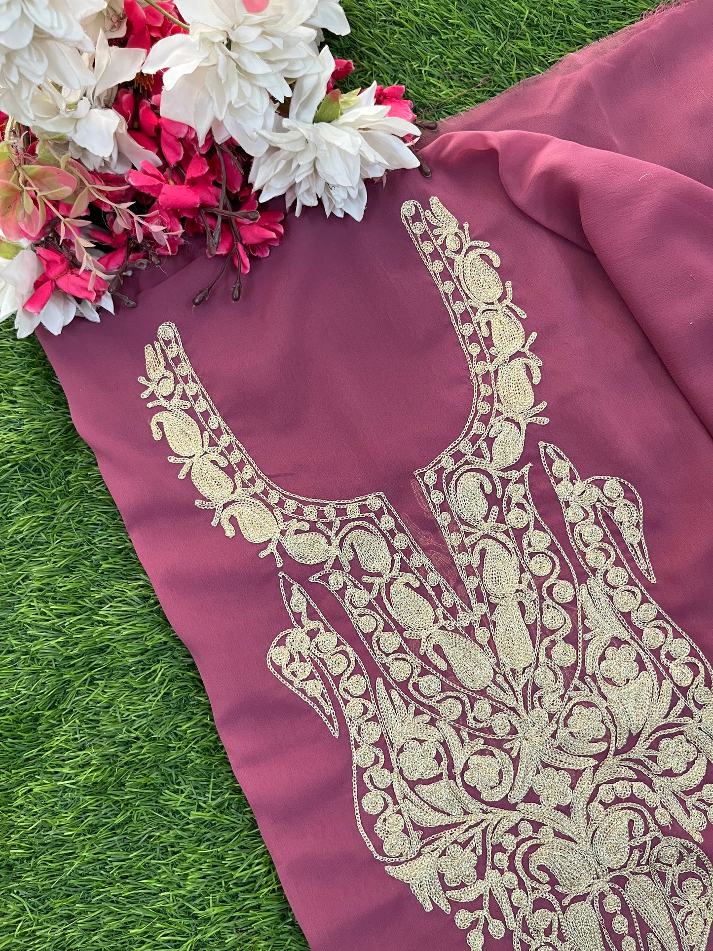 Mauve Georgette Kashmiri Kurta (Unstitched)
