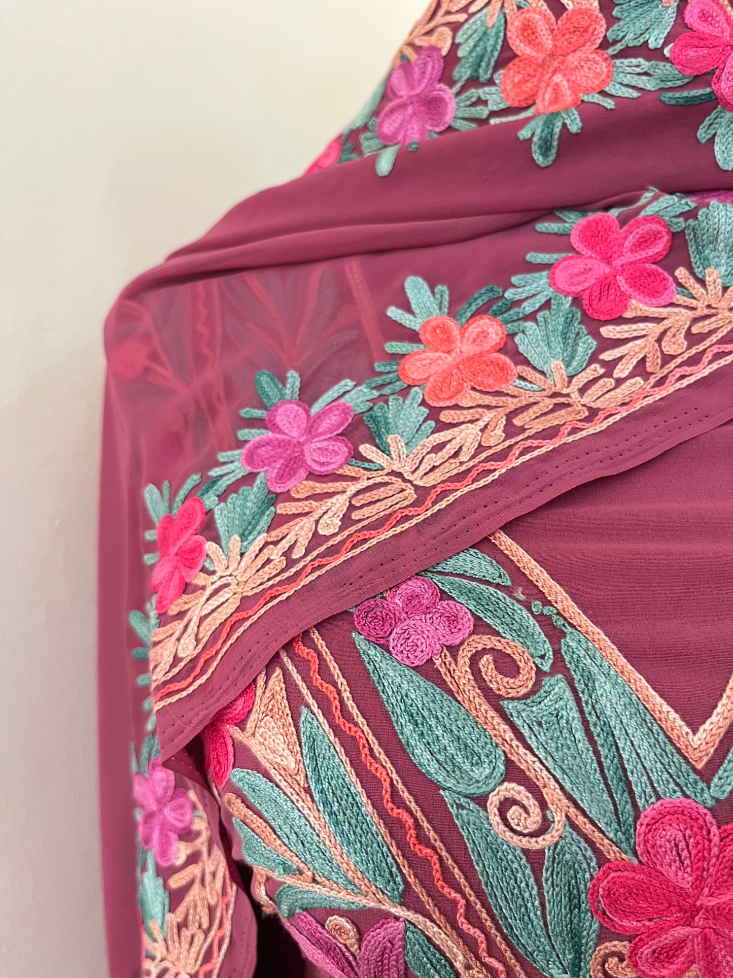 Mauve Georgette 3 Pc Kashmiri Suit