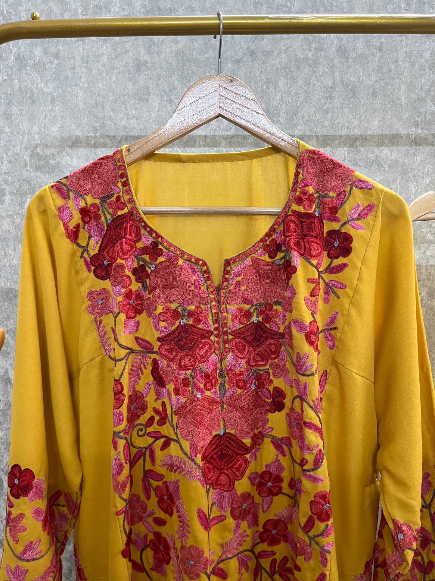 Yellow Cotton Front Jaal Pheran Set Size (46)