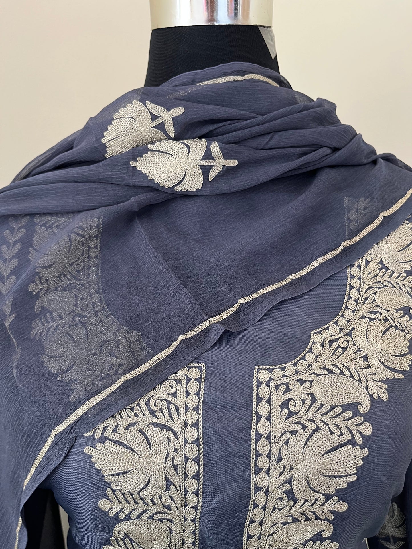 Sanam’ English Blue Silk Tilla Embroidered Suit material