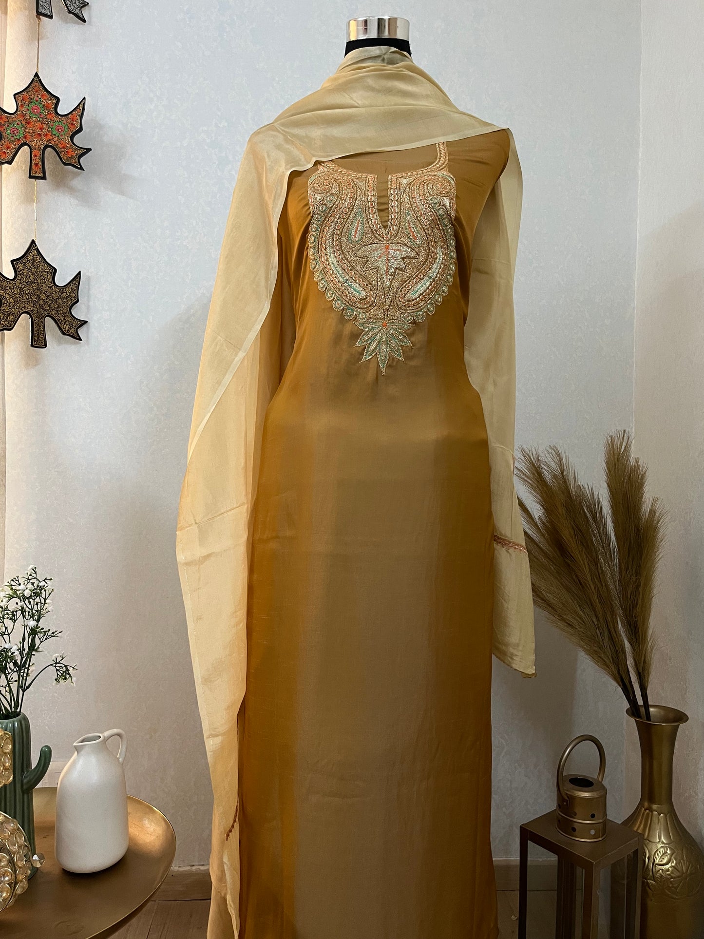 Golden Silk Puff Tilla Embroidered Suit