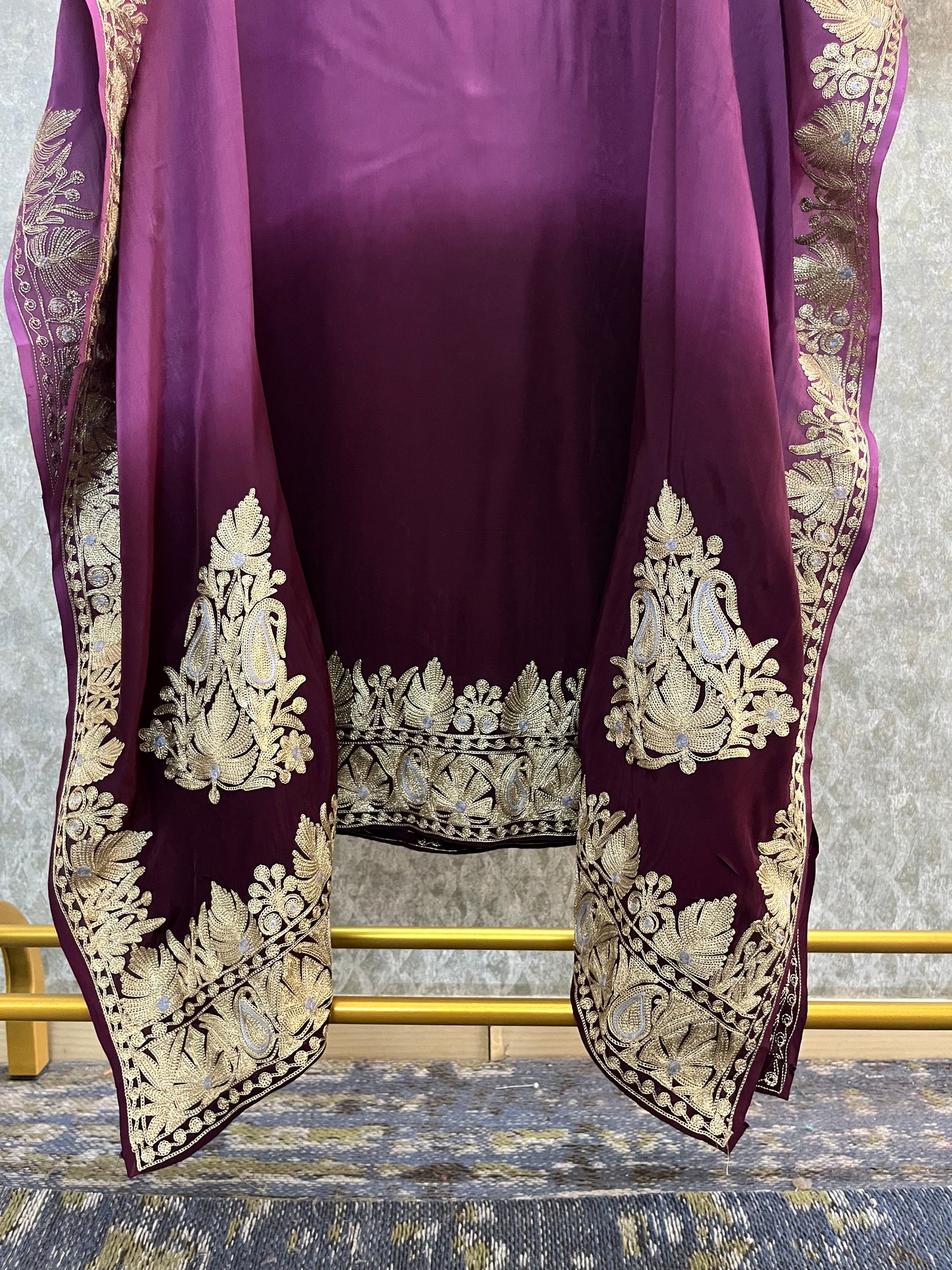 Crape Kashmiri Unstitched Kaftan Set
