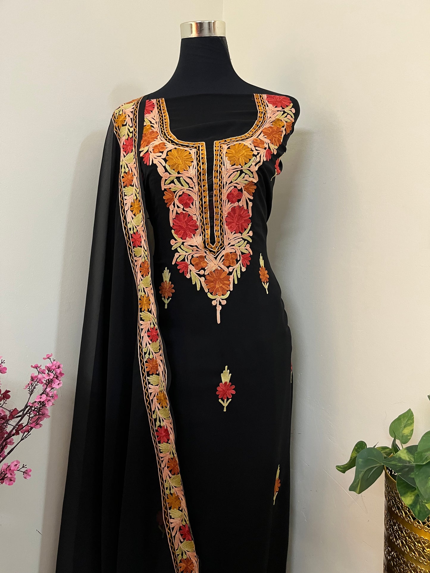 Black Georgette 3 Pc Aari Embroidered Suit Set