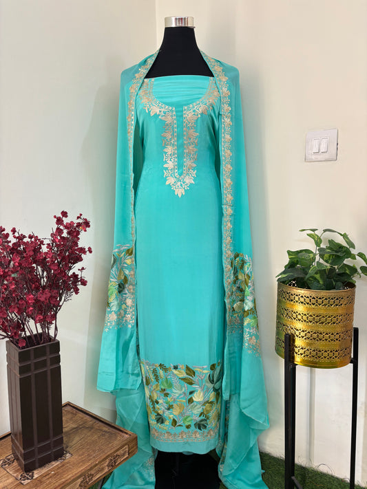 ‘Kalaa’ Pastel Blue Crape Kashmiri Suit