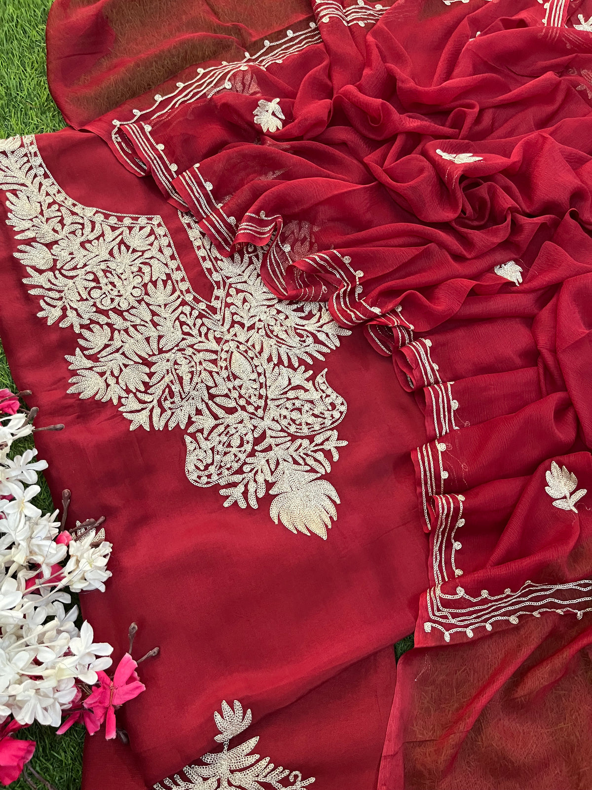 Maroon Silk Tilla Kashmiri Suit
