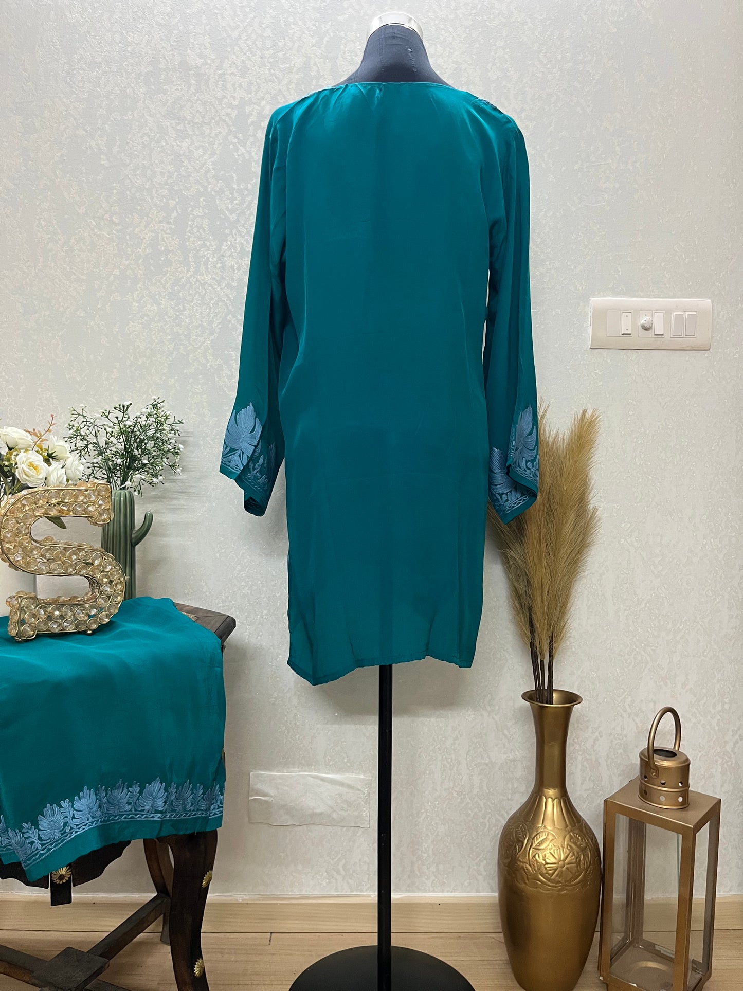 Green Stitched Crape Cord Set (46)