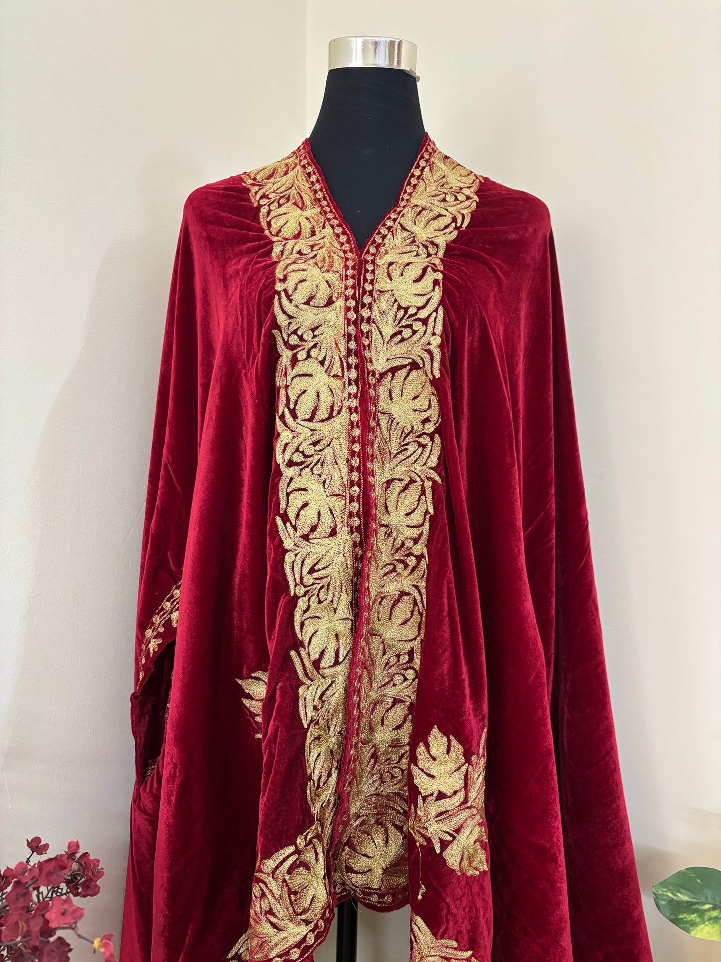 Red Tilla Embroidered Velvet Cape