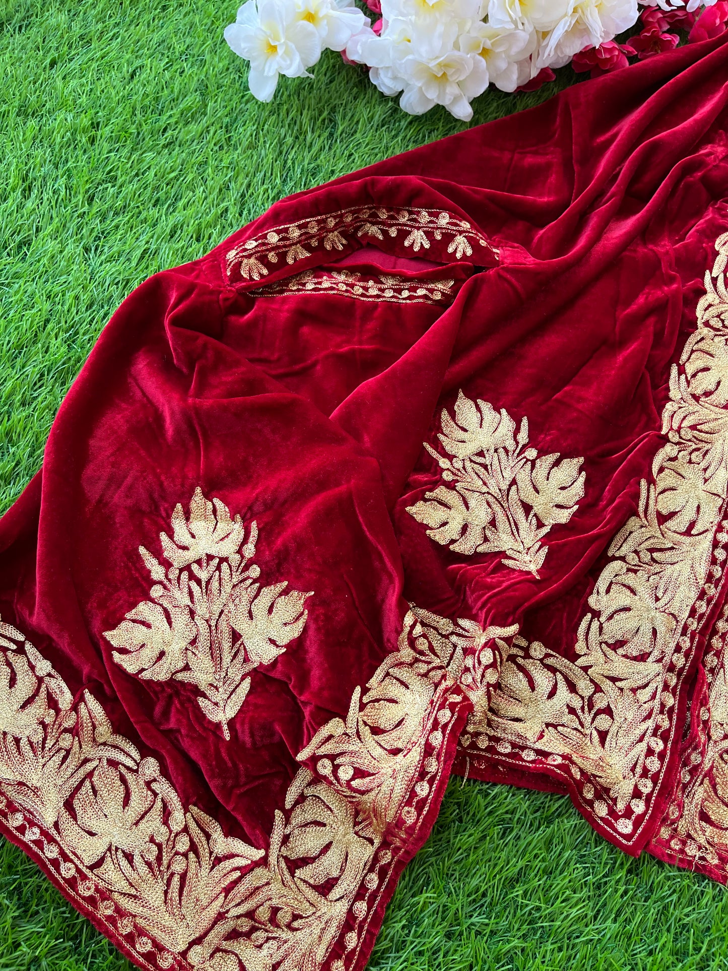 Red Tilla Embroidered Velvet Cape
