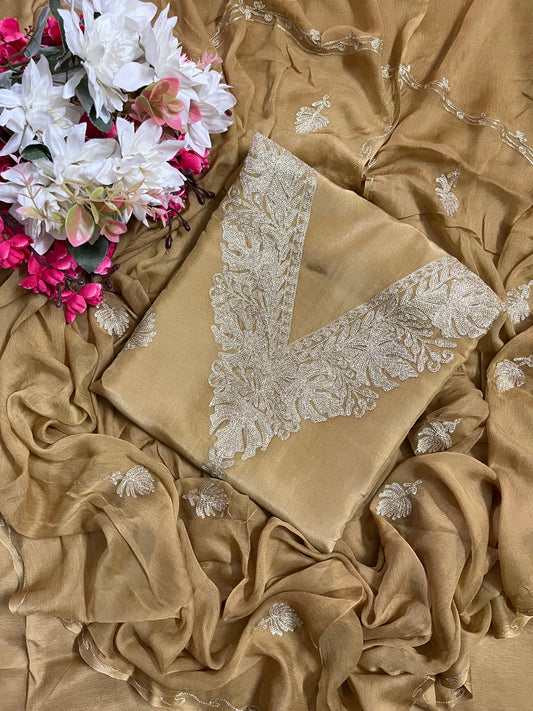 Sanam’ Soft Gold Silk Tilla Kashmiri Suit