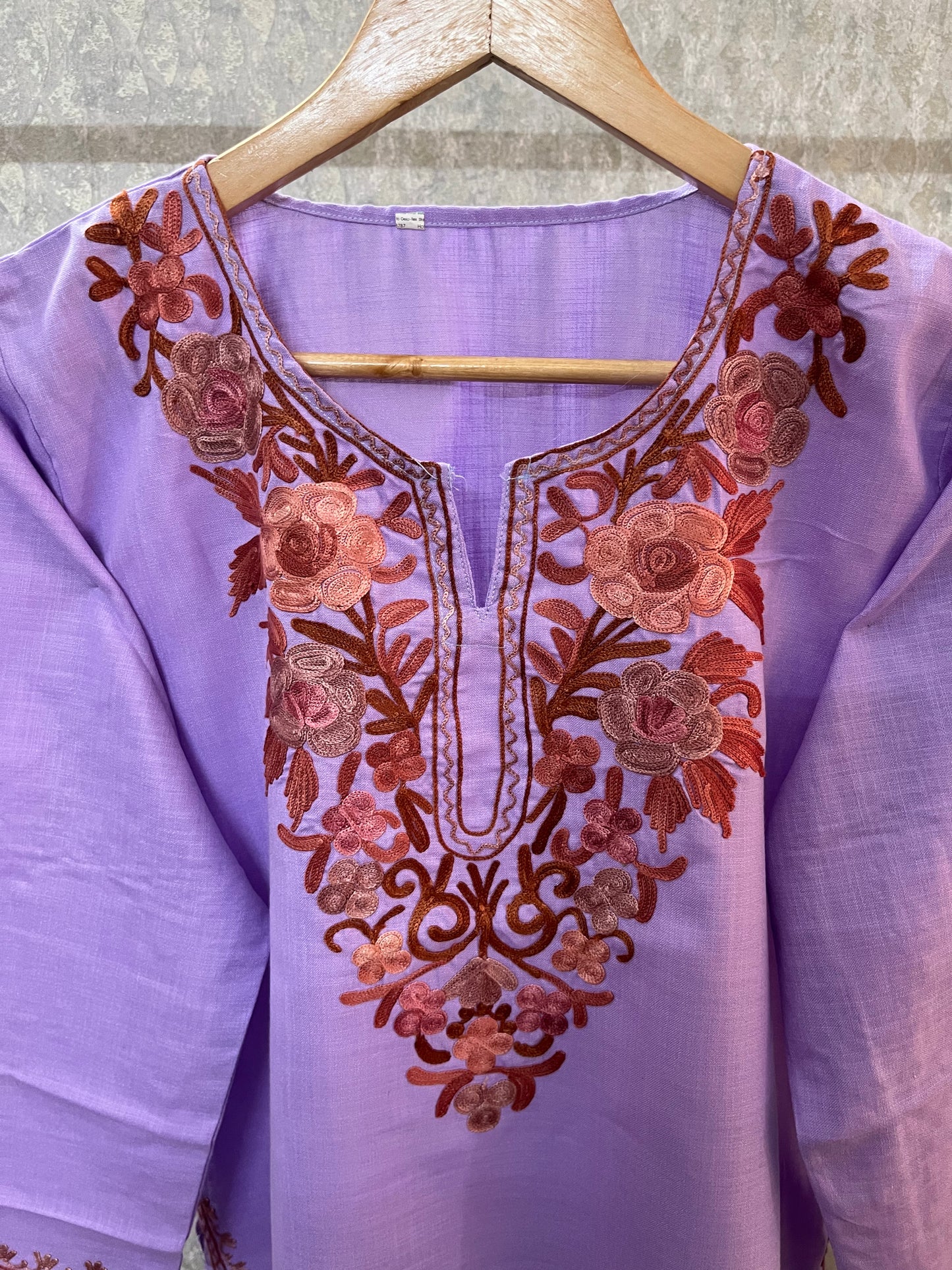 Lavender Cotton Aari Work Kurti