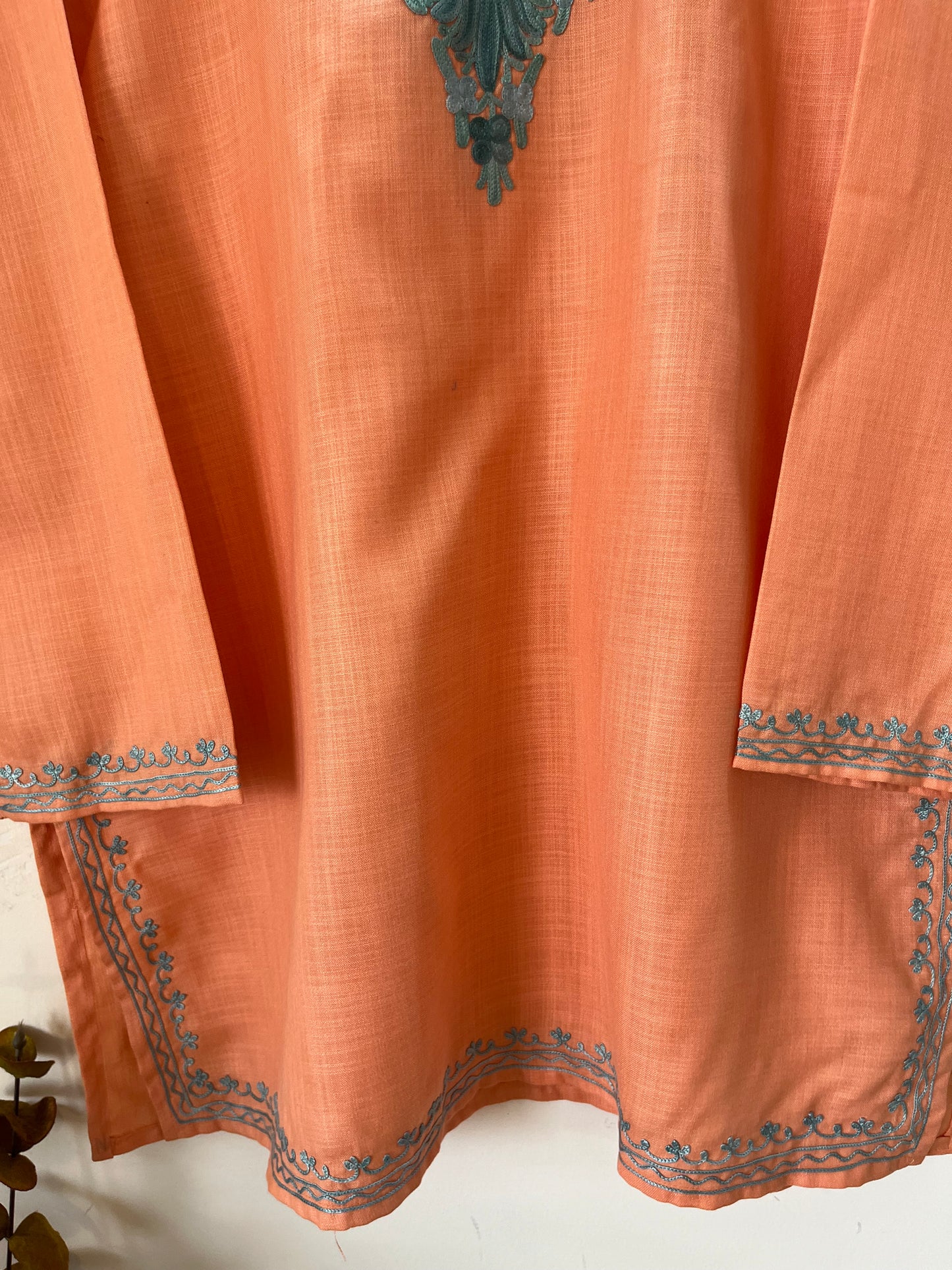 Soft Orange Cotton Aari Work Kurta