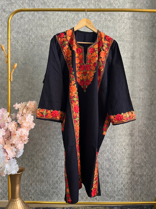 Black Aari Embroidered Wool Pheran