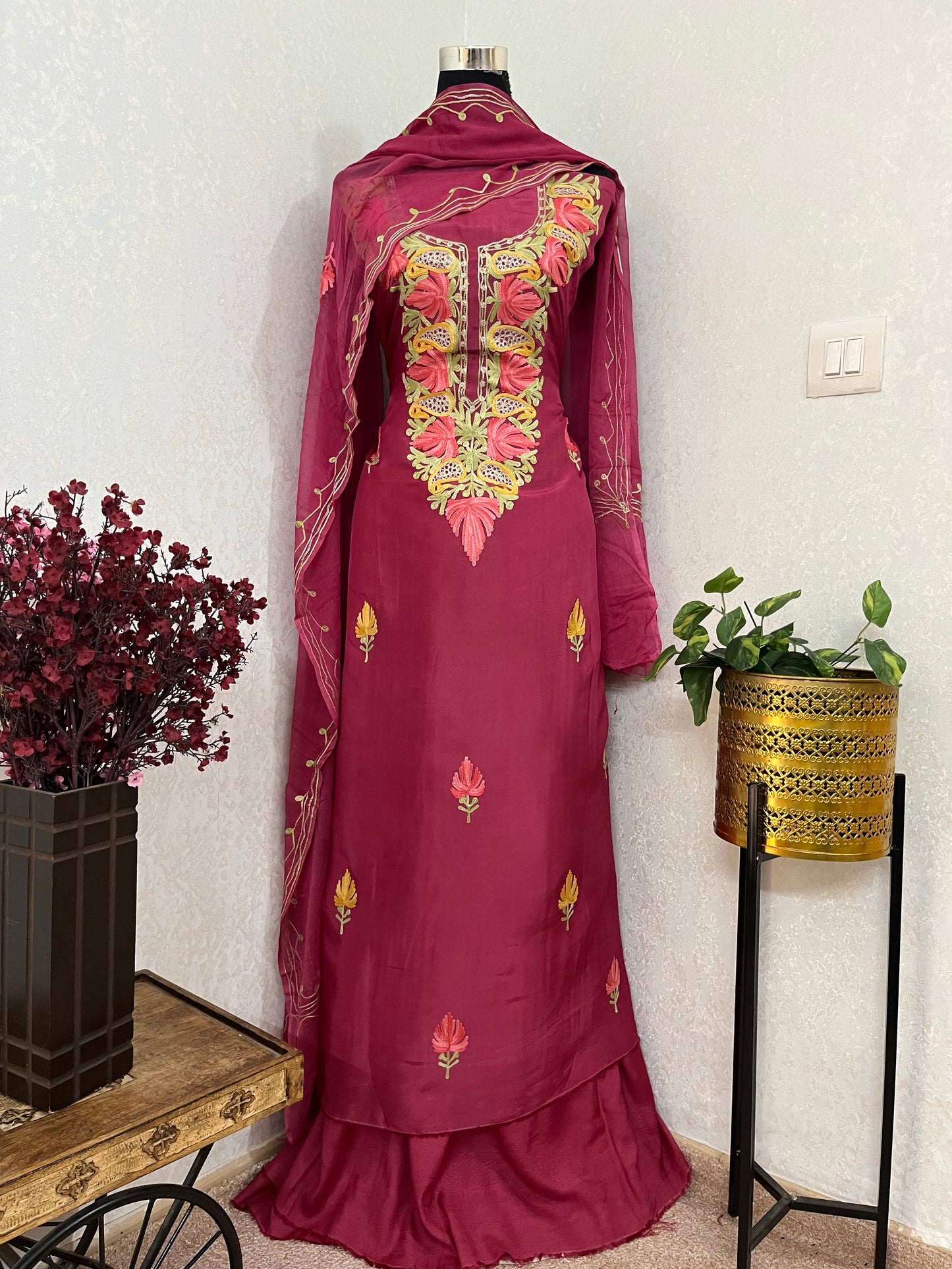 Onion Pink Opada Silk Kashmiri Suits