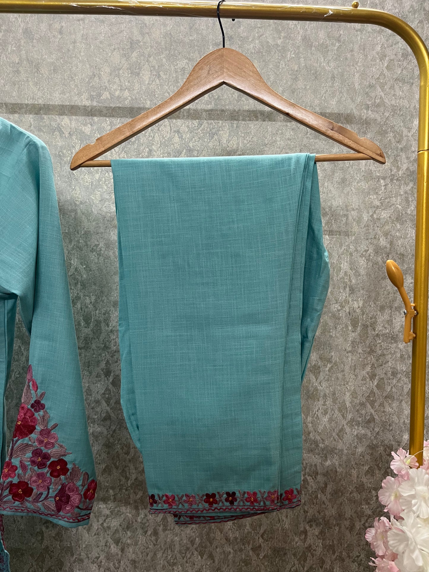 Sky Blue Cotton Stitched Co-ord Set (42)