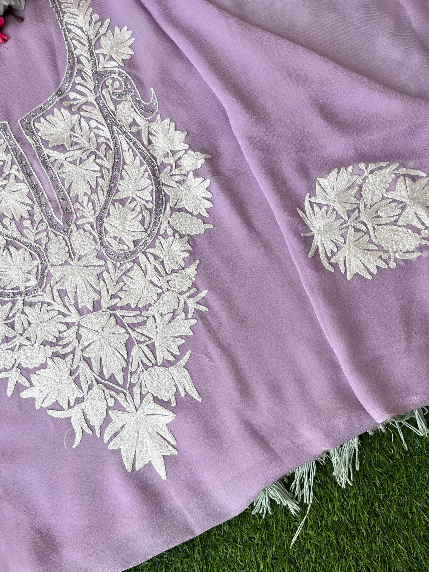 Lilac Georgette Kashmiri Kurta Material