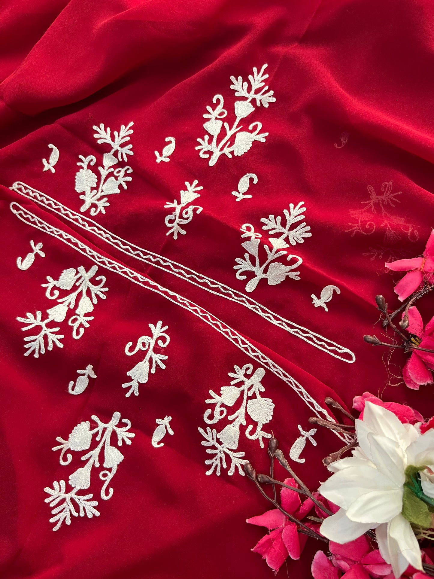 Maroon Georgette Kashmiri Unstitched Kurta Material