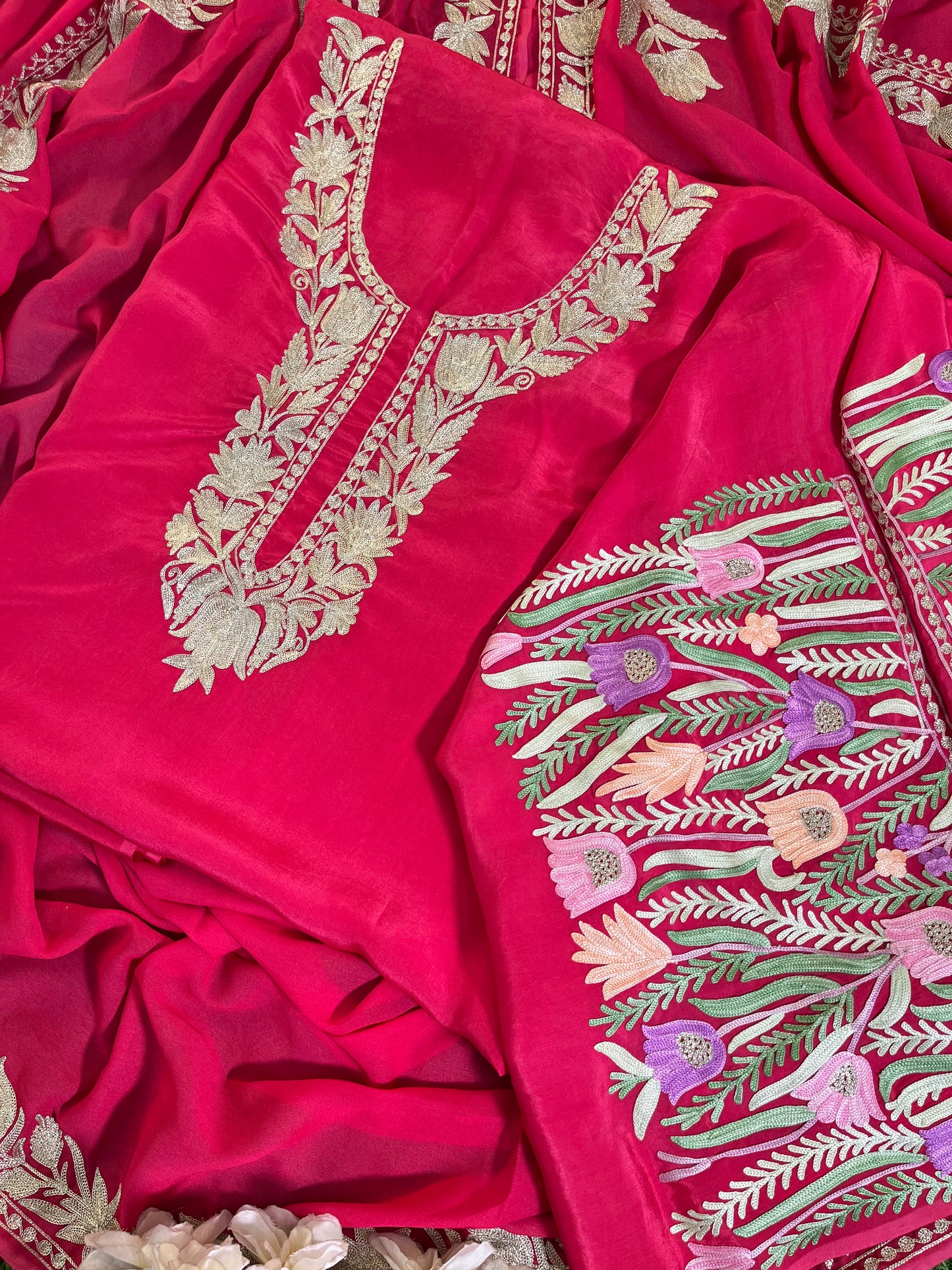 Kalaa’ Fuchsia Pink Crape Kashmiri Suit