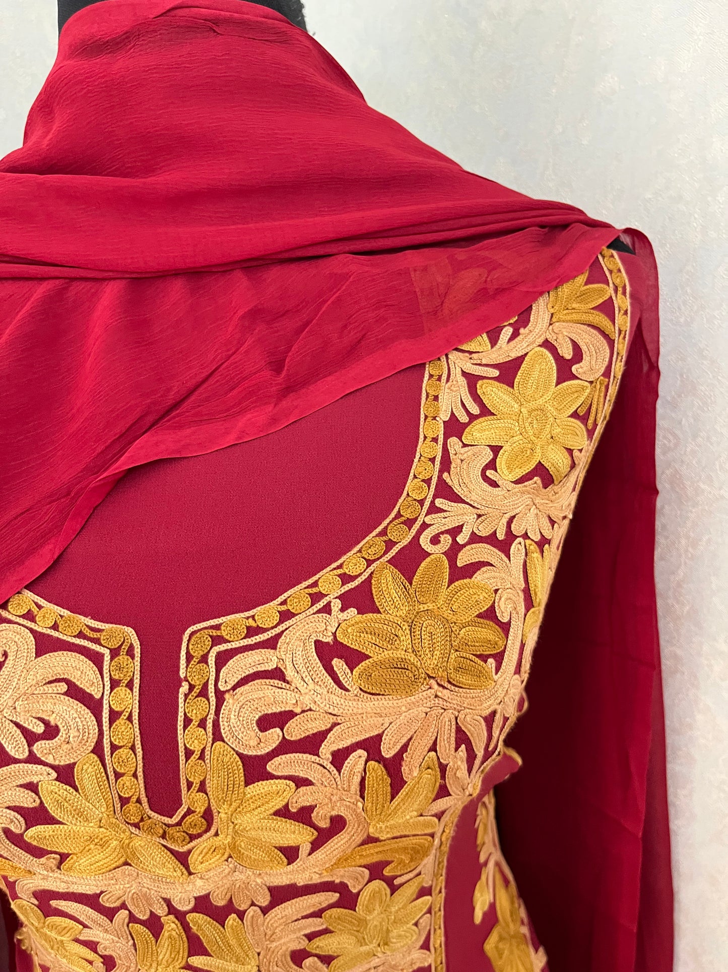 Maroon  Pure Georgette Aari Embroidered Suit