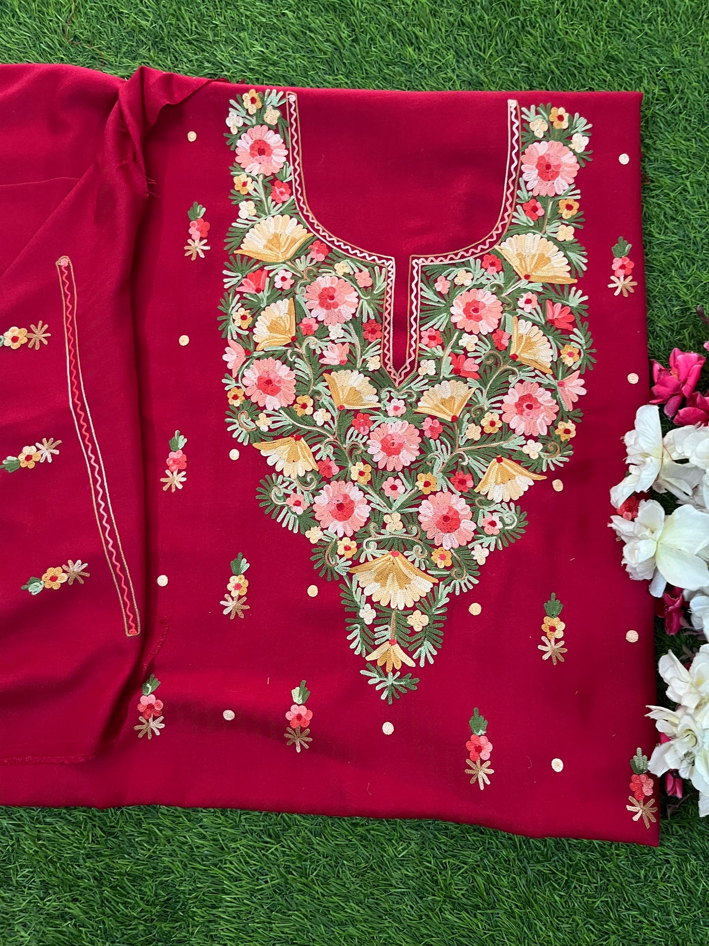 Maroon Woollen Aari Embroidered 3pc suit