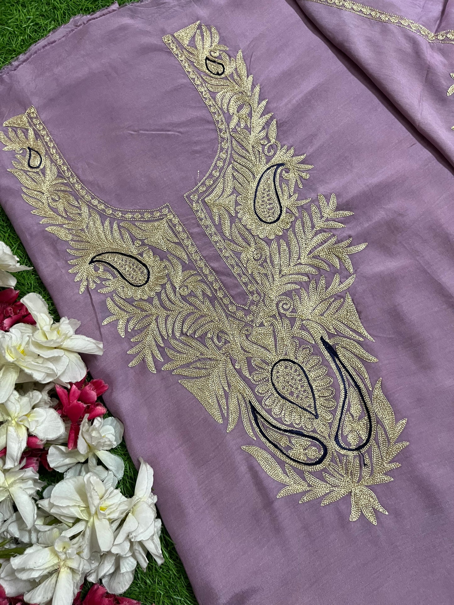 Lilac Silk Aari Tilla Fusion Suit