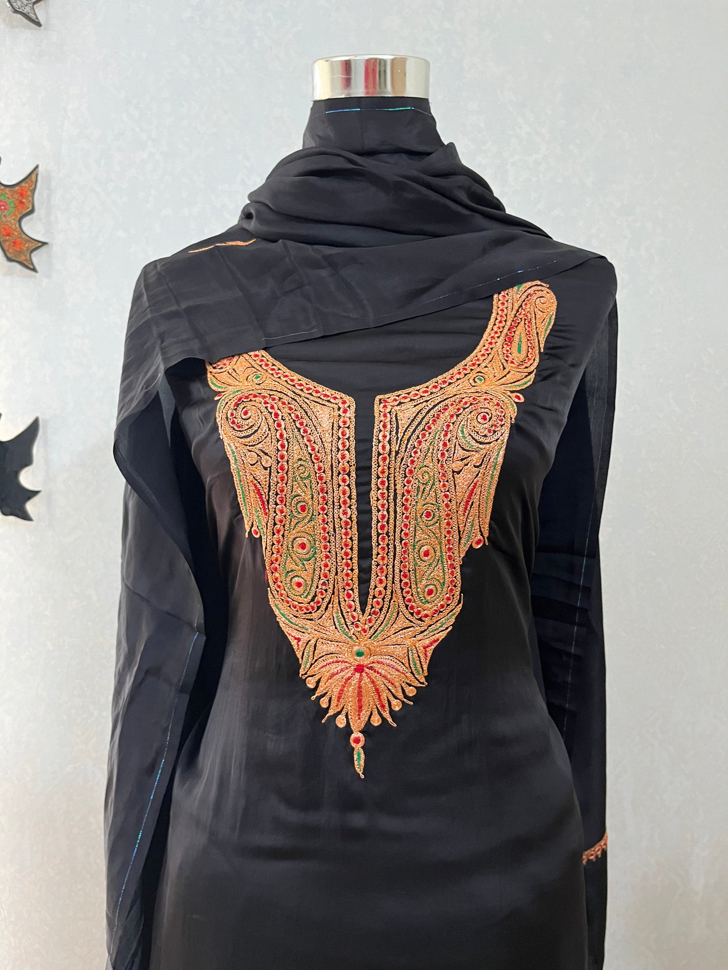 Black Silk Puff Tilla Embroidered Suit