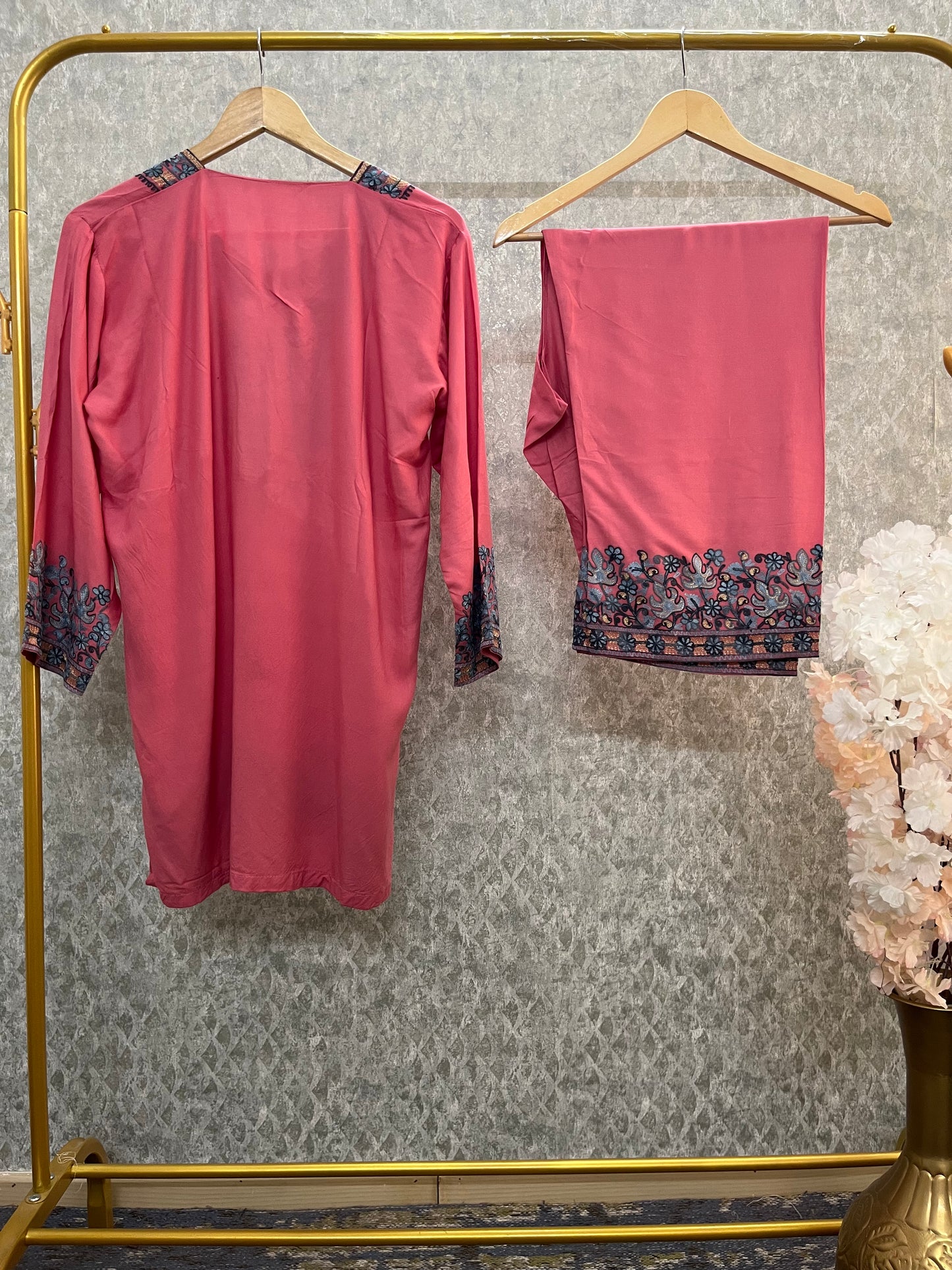 Soft Pink Cotton Stitched Co-ord Set( 42)