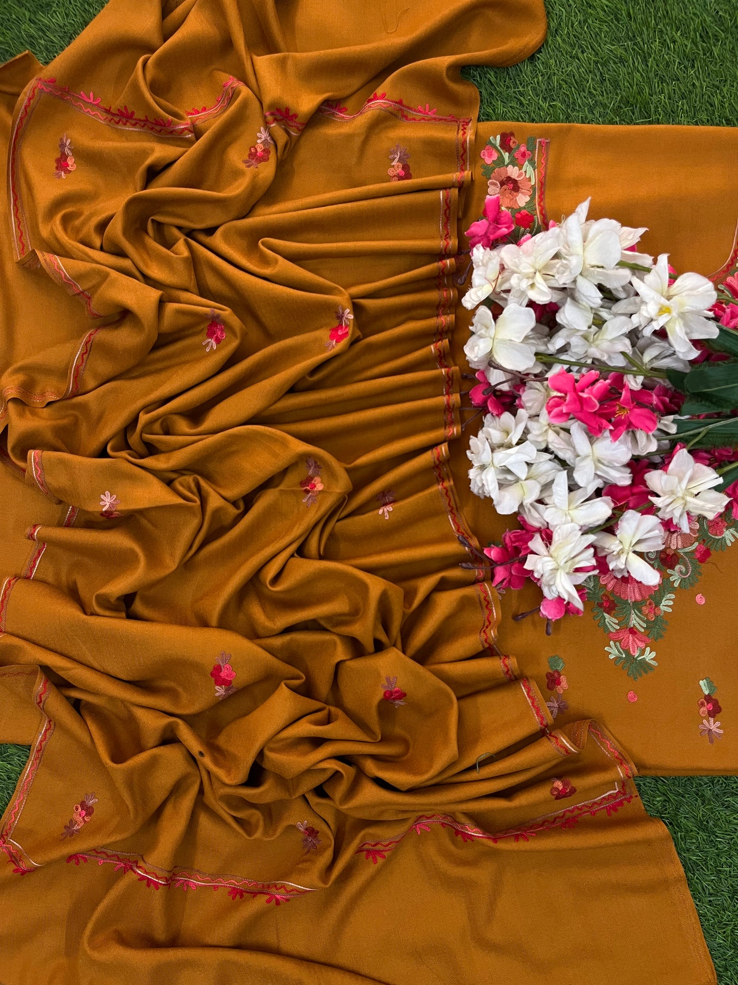 Golden Brown Woollen Aari Embroidered 3pc suit