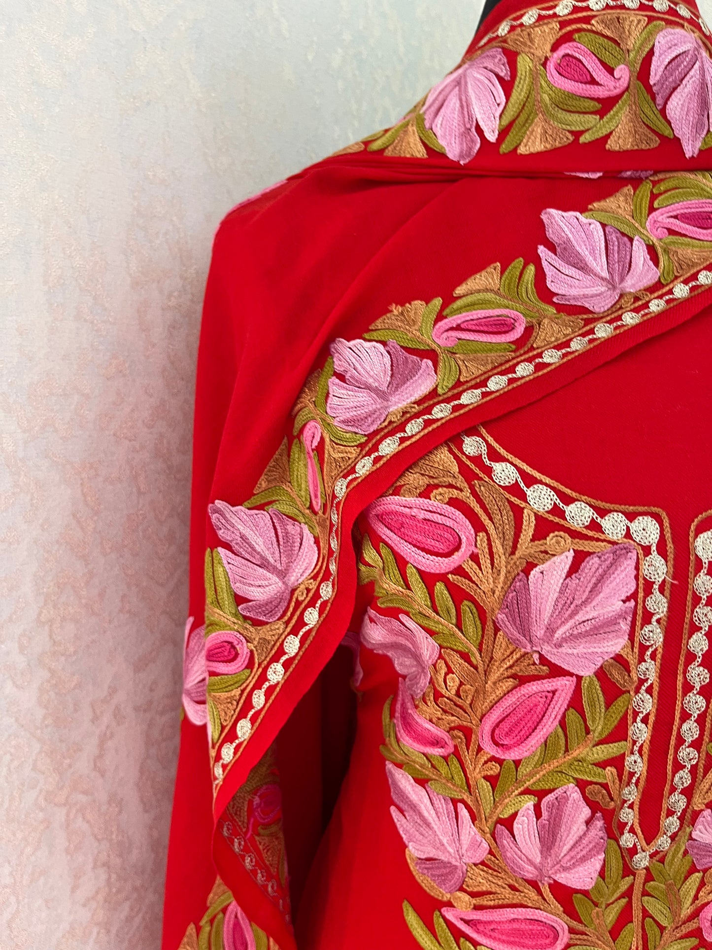 Red Aari Embroidered 3pc Suit Stole