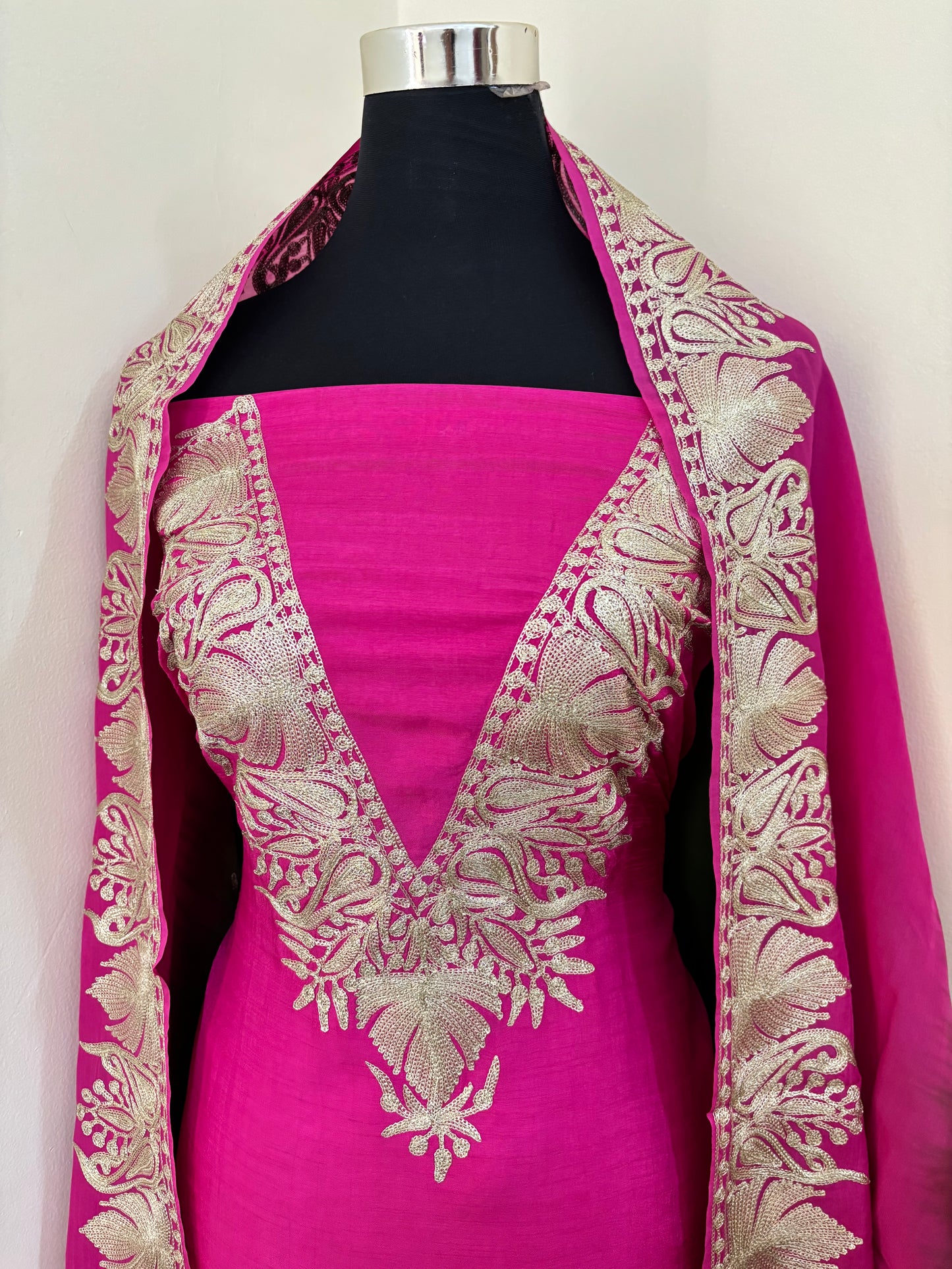 Sanam Hot Pink Silk Kashmiri Suit