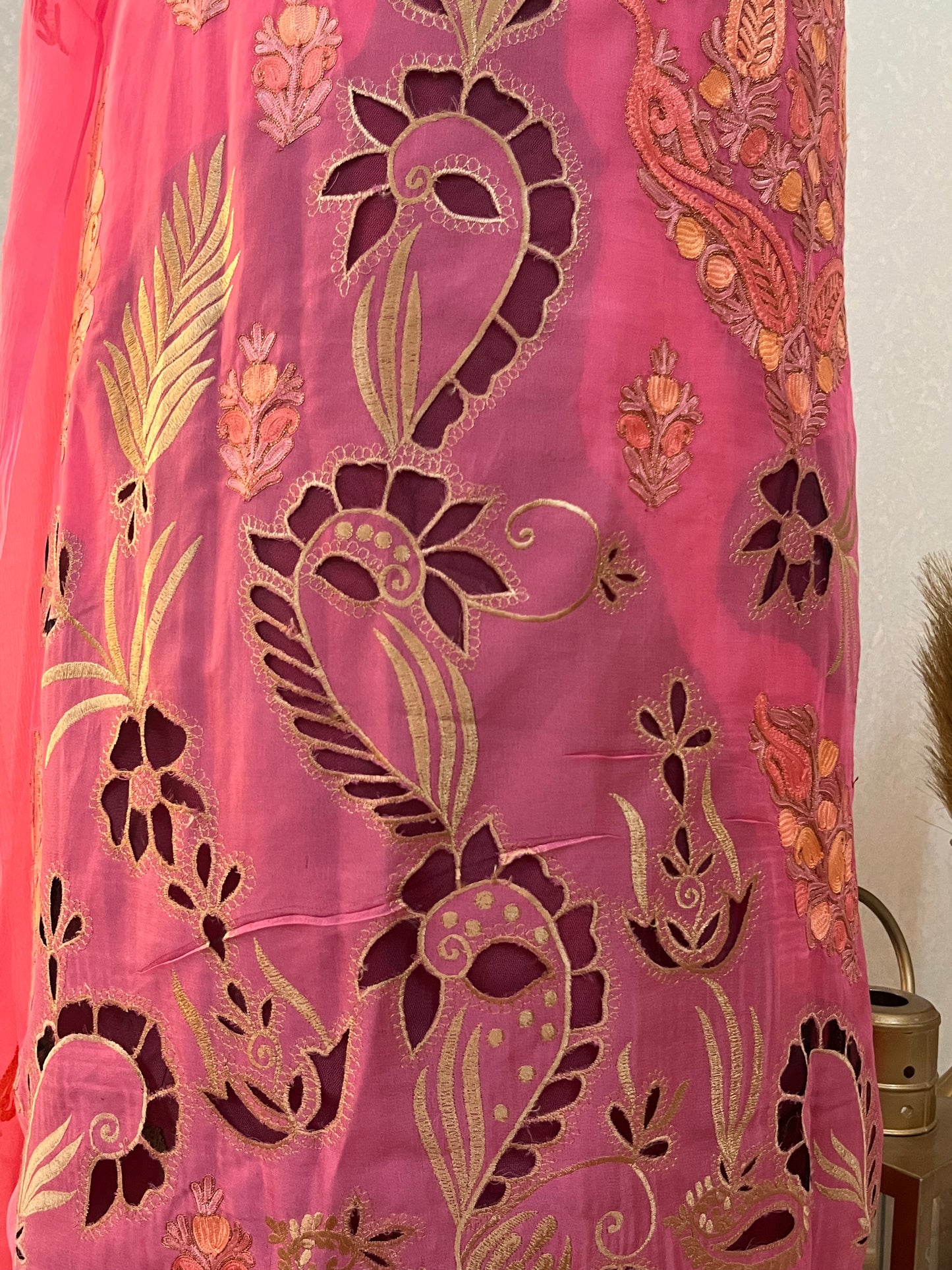 Pink Pure Organza Cut Work Kashmiri Suit