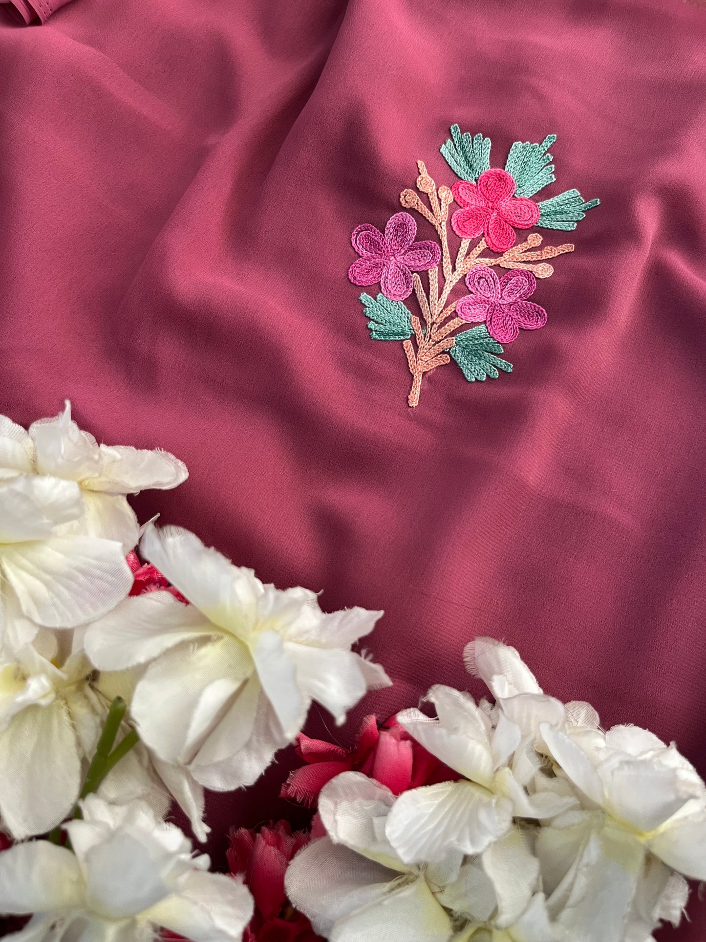Mauve Georgette 3 Pc Kashmiri Suit