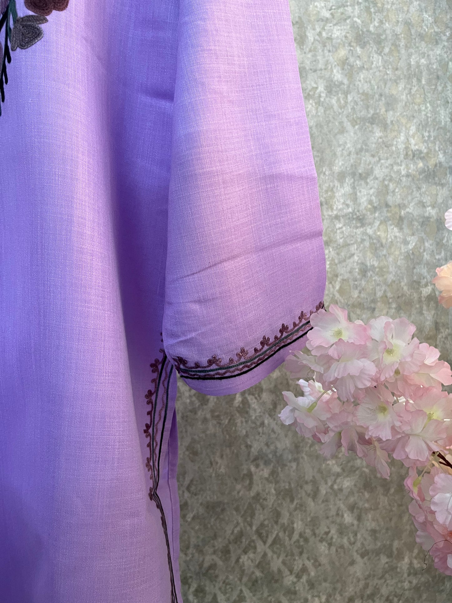 Lavender Cotton Aari Work Kurti