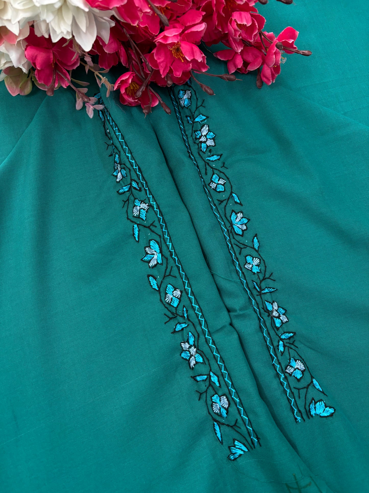 Cotton Green Needle Work Two Piece Set (Hand Embroidered)