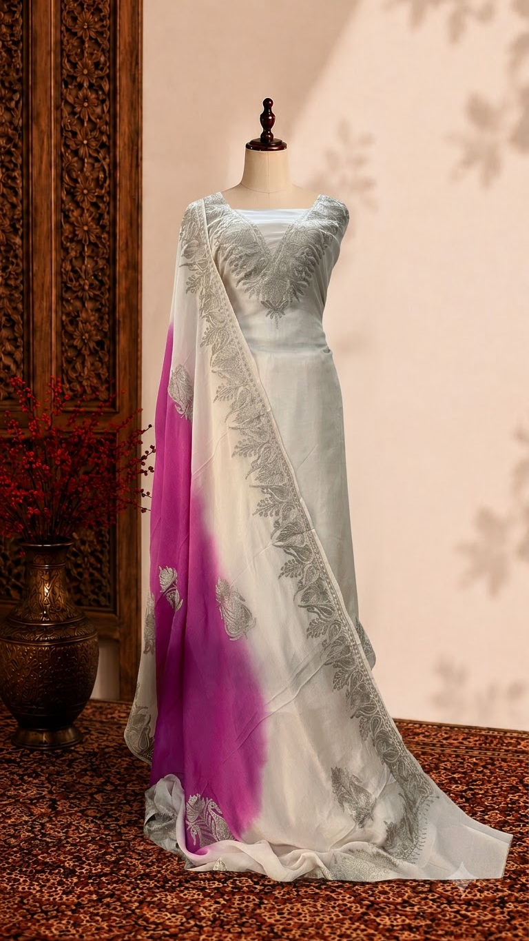 Ivory Sanam Silk Kashmiri Suit