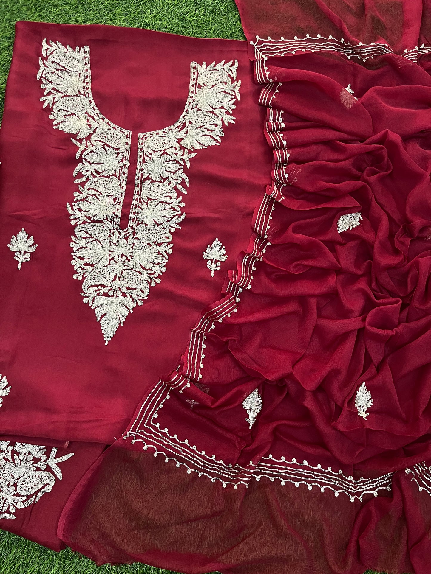 Maroon Silk Tilla Kashmiri Suit