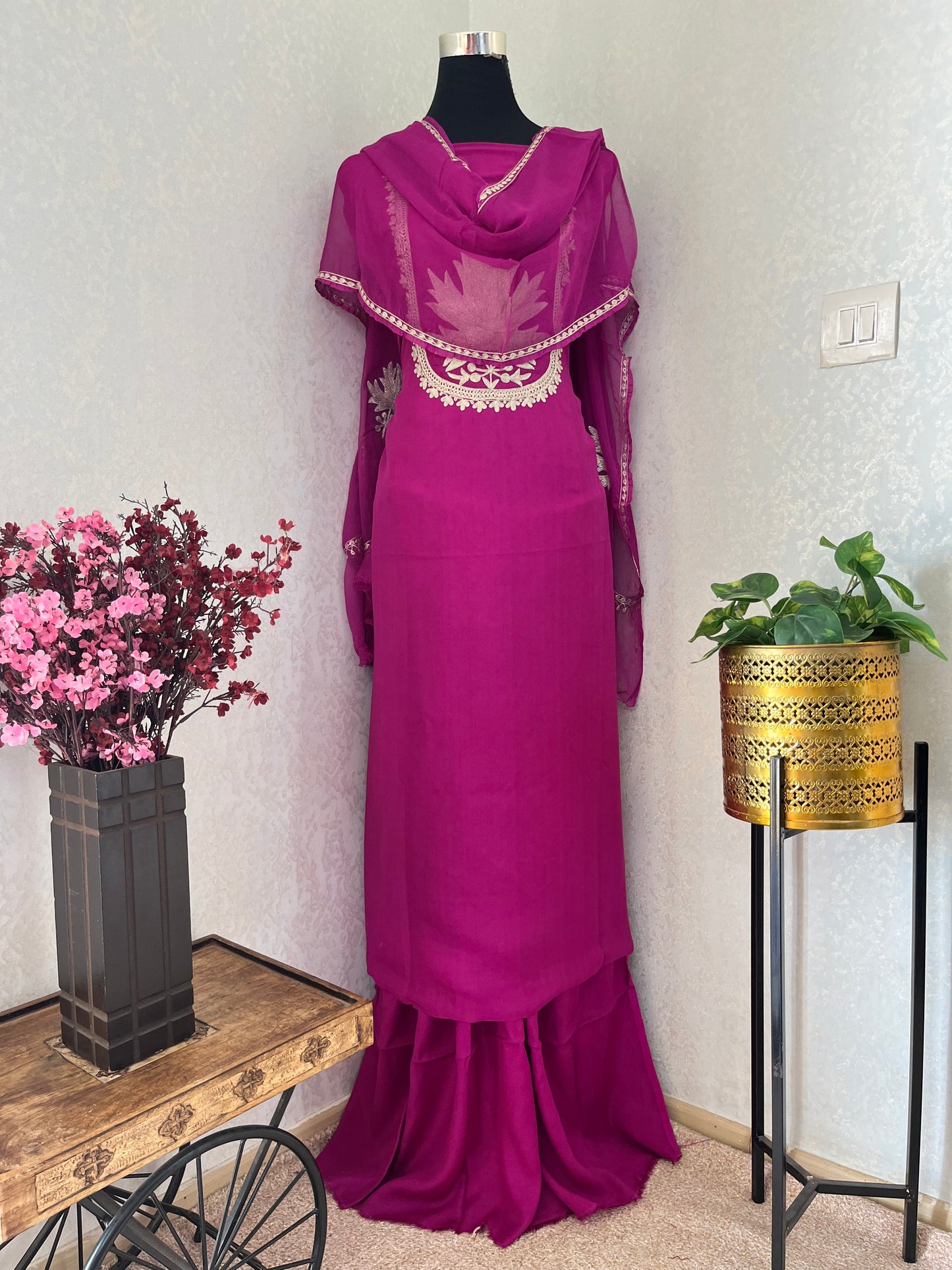 Hot pink  Sanam Tilla Embroidered Suit material