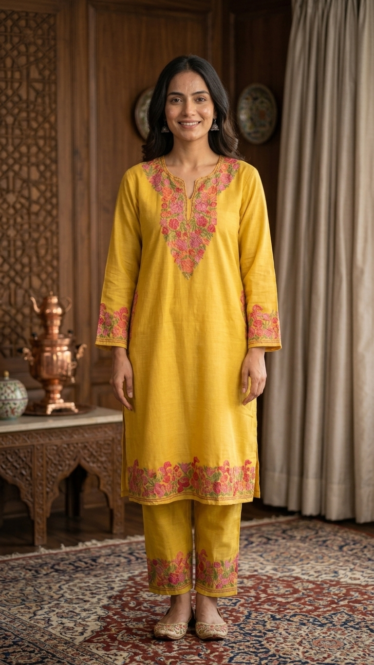 Yellow Cotton Stitched Co-ord Set (L/XL)