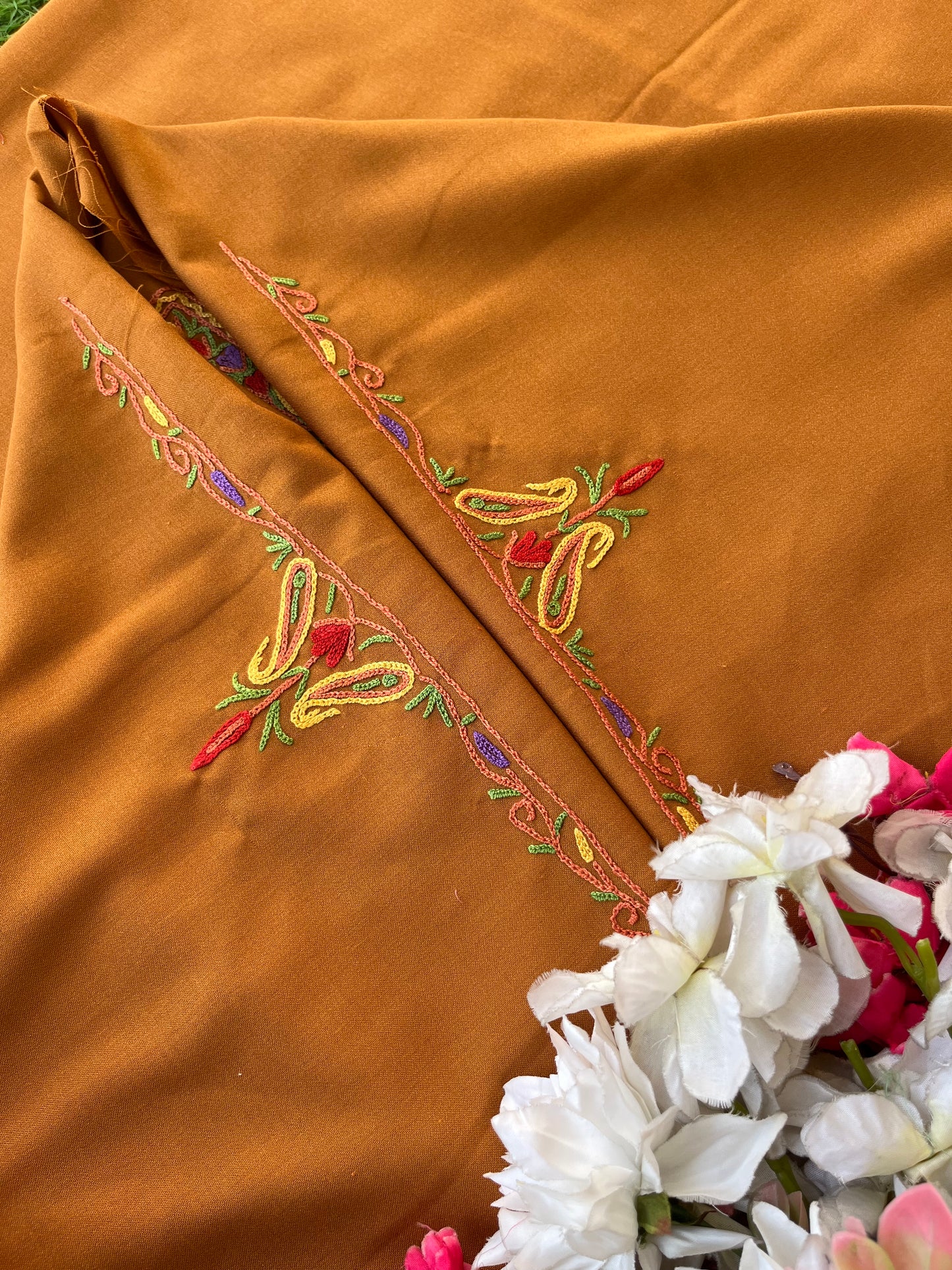 Mustard Brown Cotton Cord Set (Hand Embroidered)