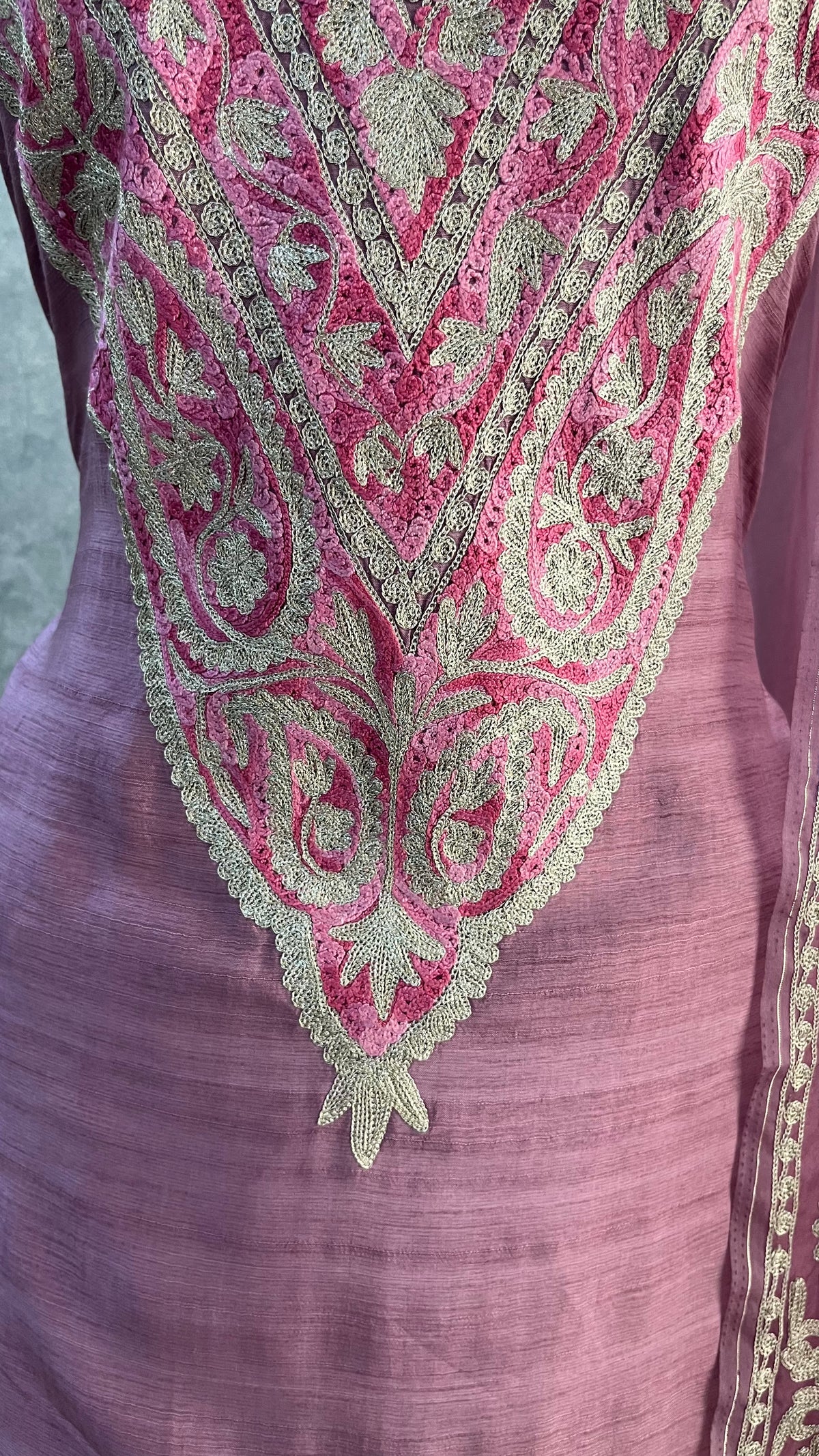 Mauve Russian Silk Kashmiri Suit