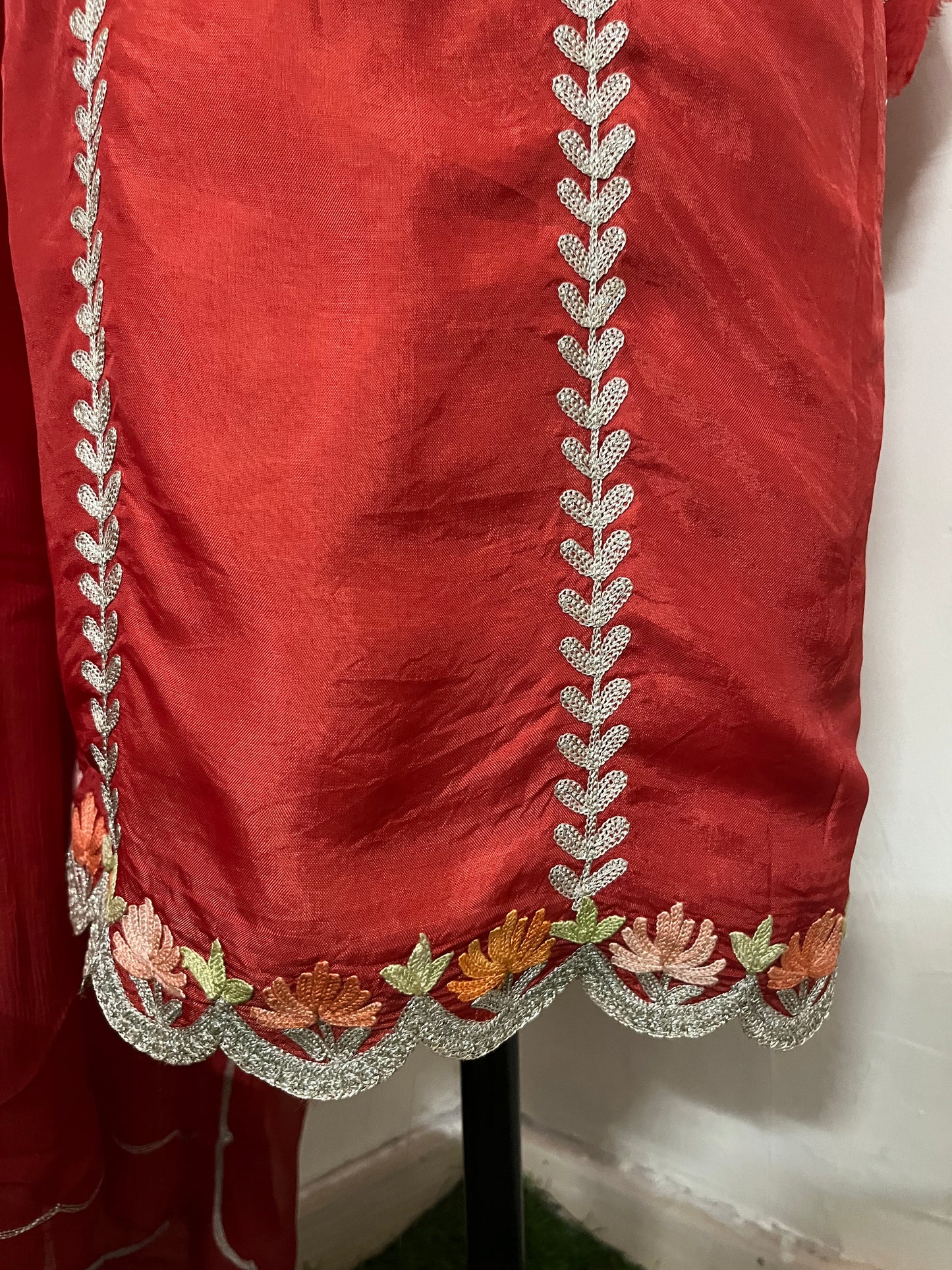 Sanam’ Rust Silk Aari Embroidered Suit material