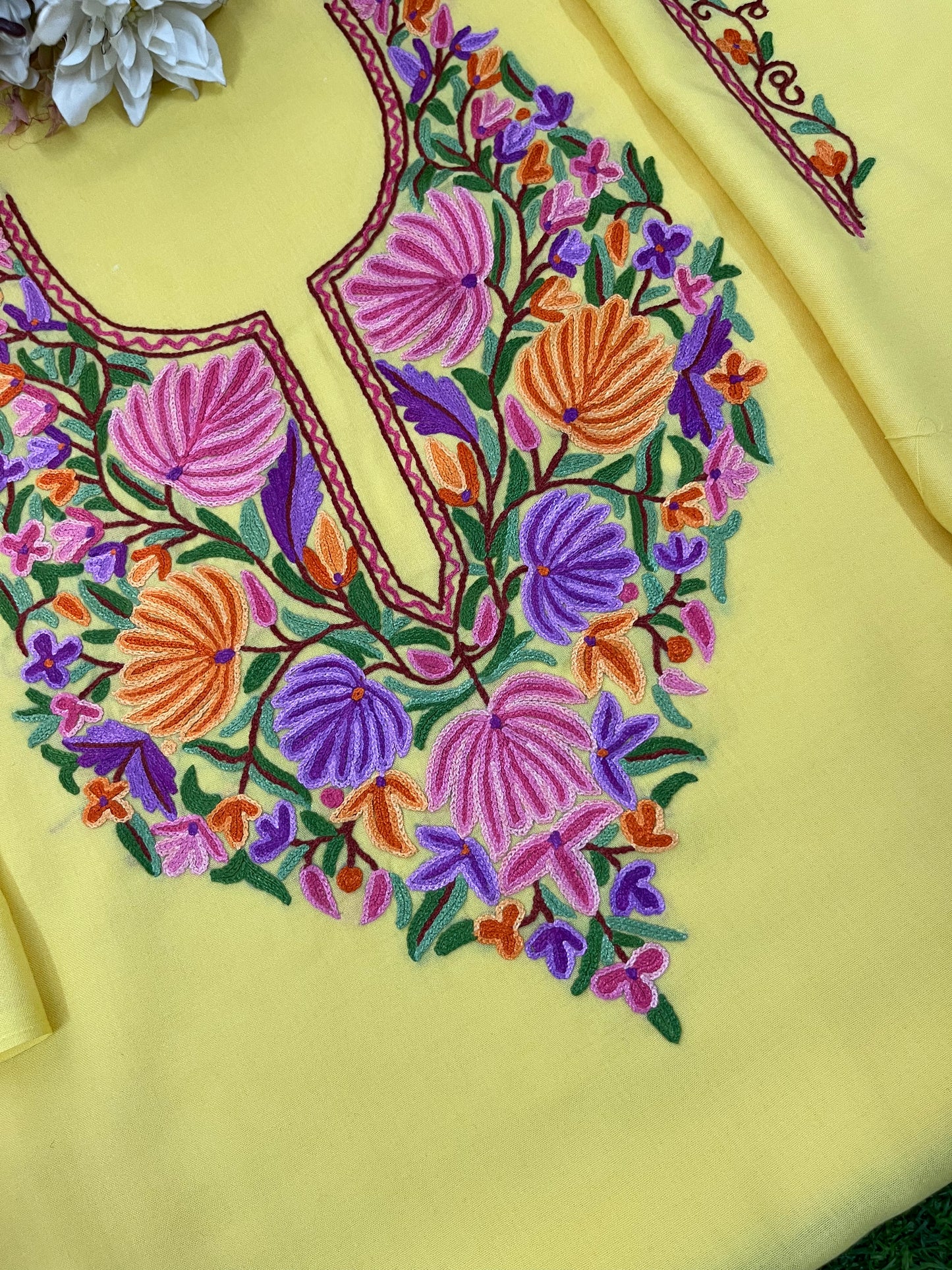 Yellow Cotton Two Piece Suit (Hand Embroidered)