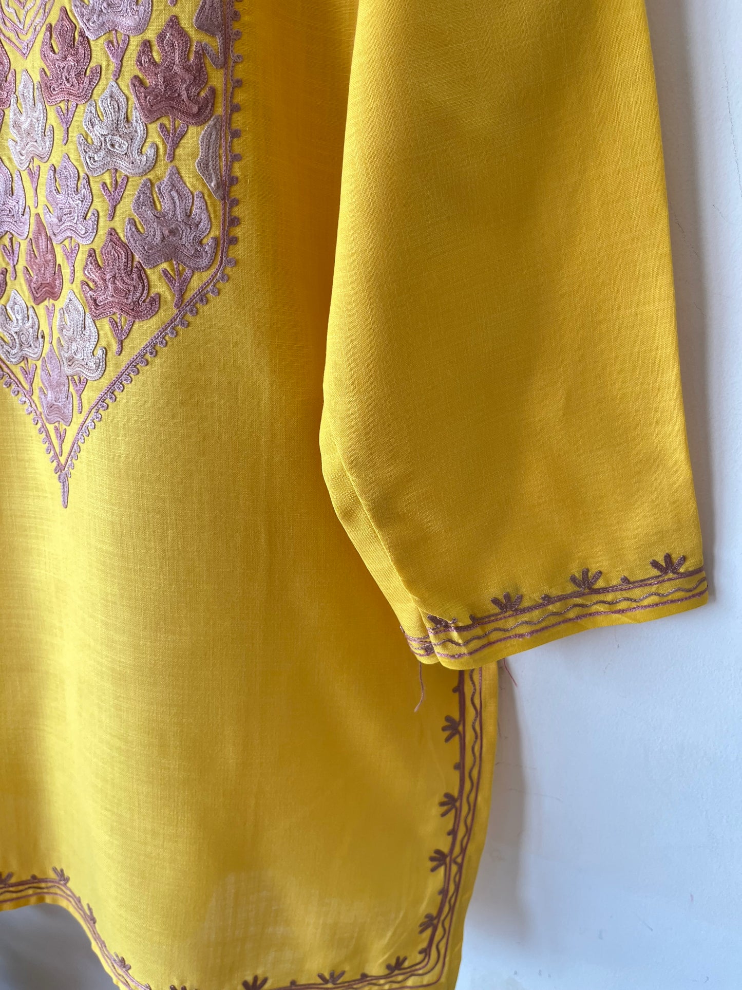 Yellow Cotton Aari Work Kurta