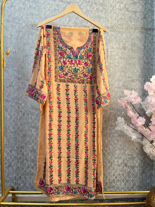 Peach Georgette All over Work Kurta Material