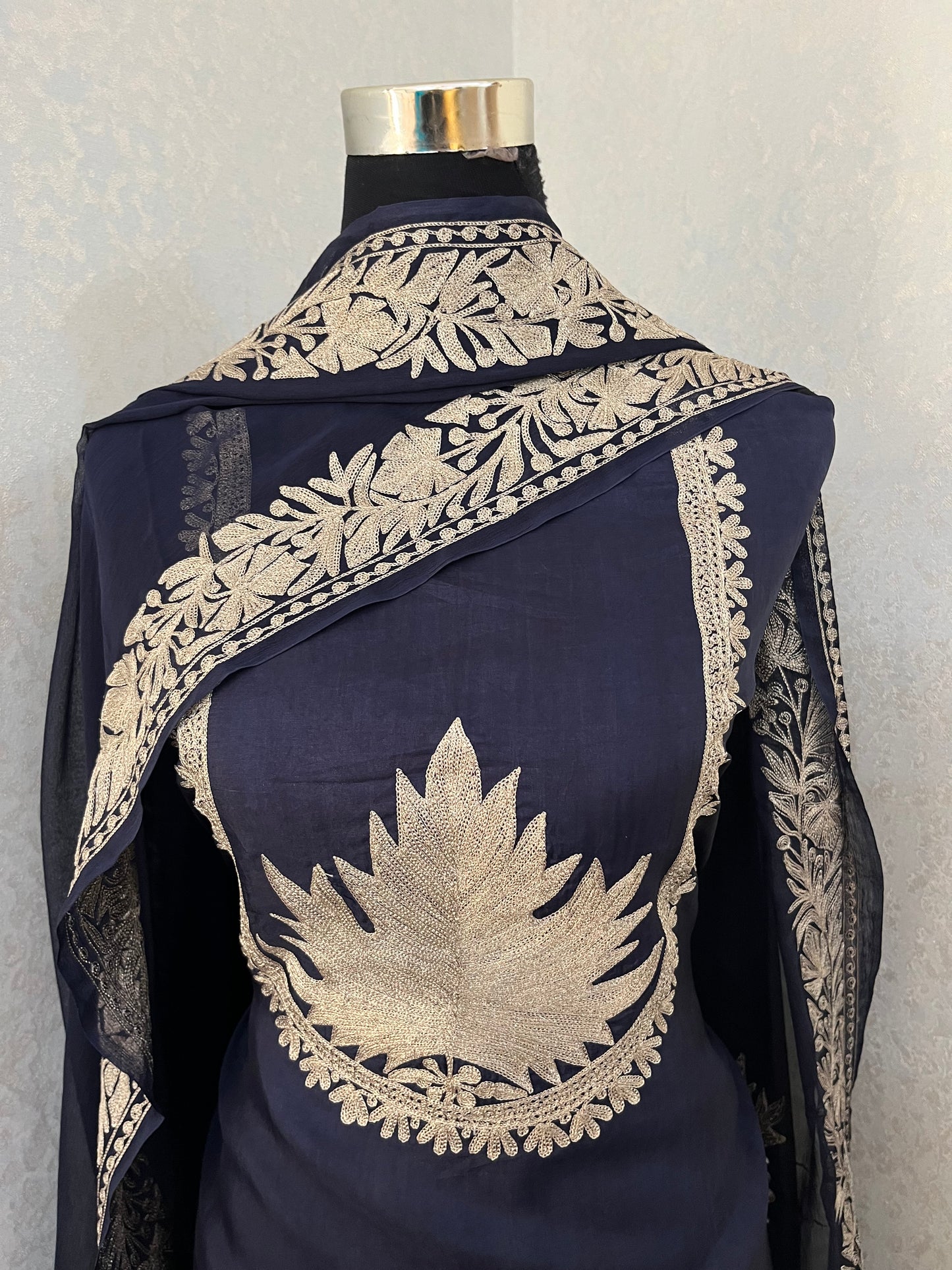 Navy Blue Sanam’ Tilla Kashmiri Silk Suit